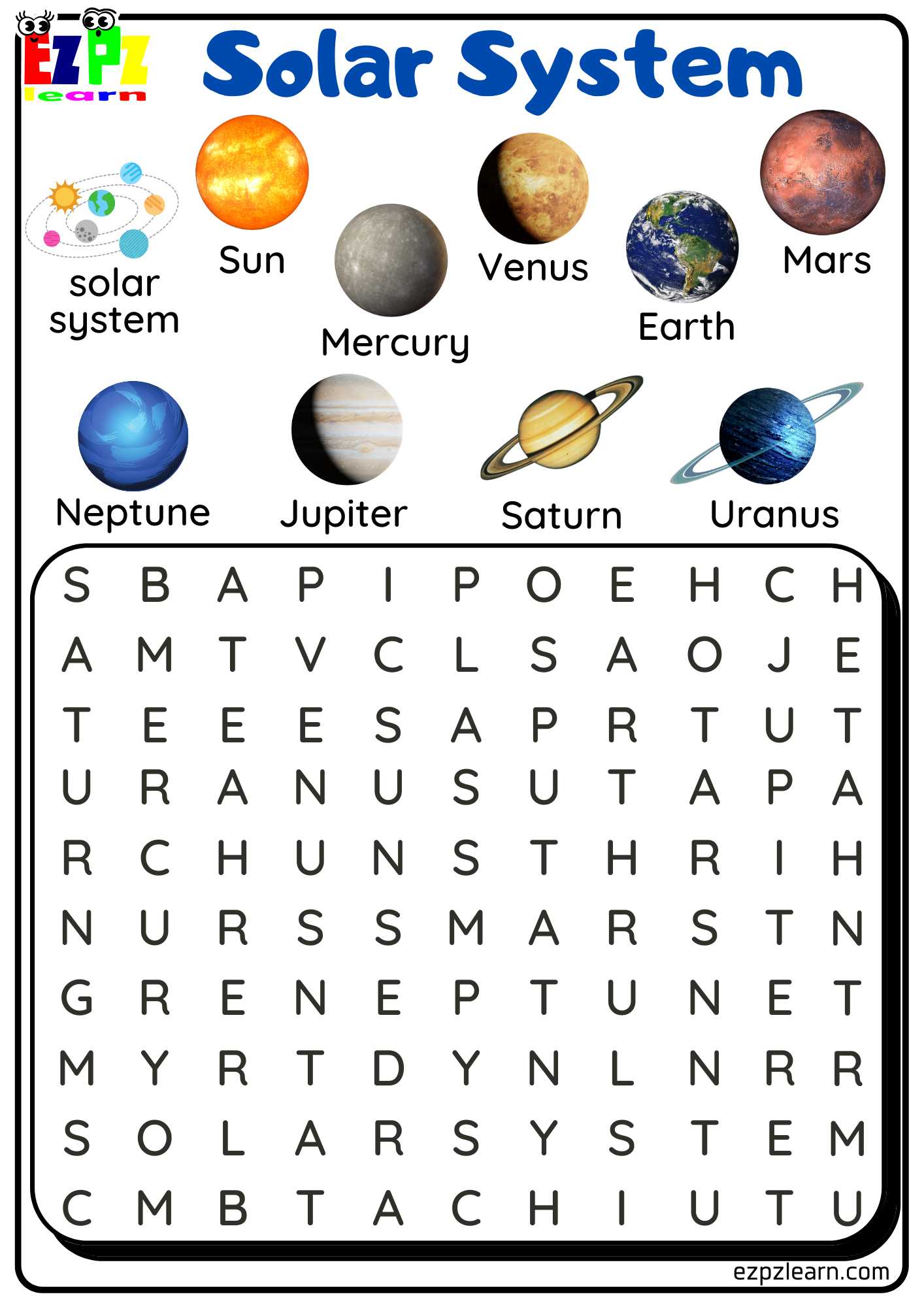 Planets Solar System Word Search